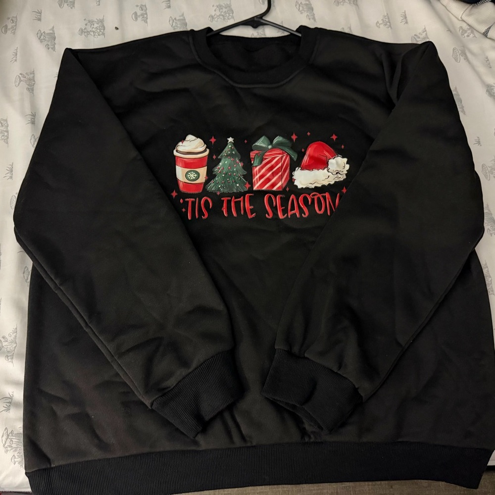 SHEIN Black Festive Crewneck Sweater new no tags